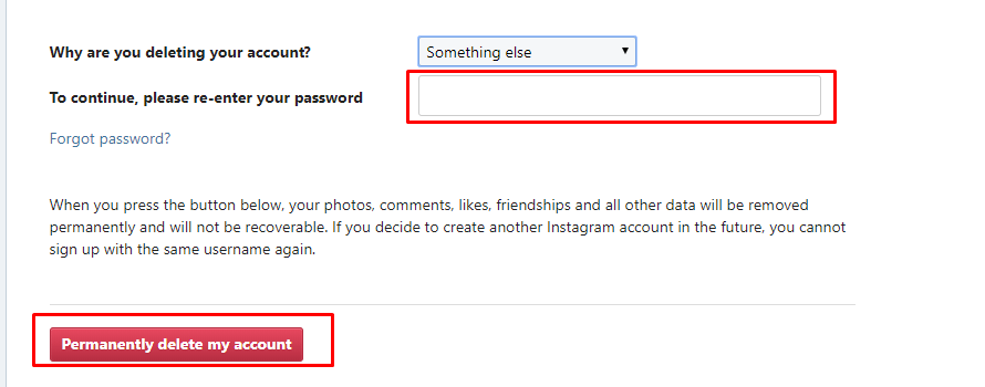 Re-enter password and delete account