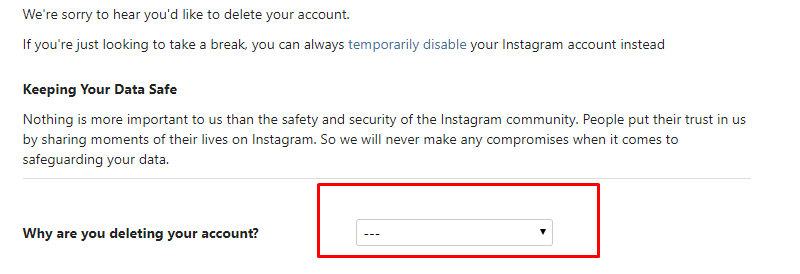 Instagram Reason to Delete Account